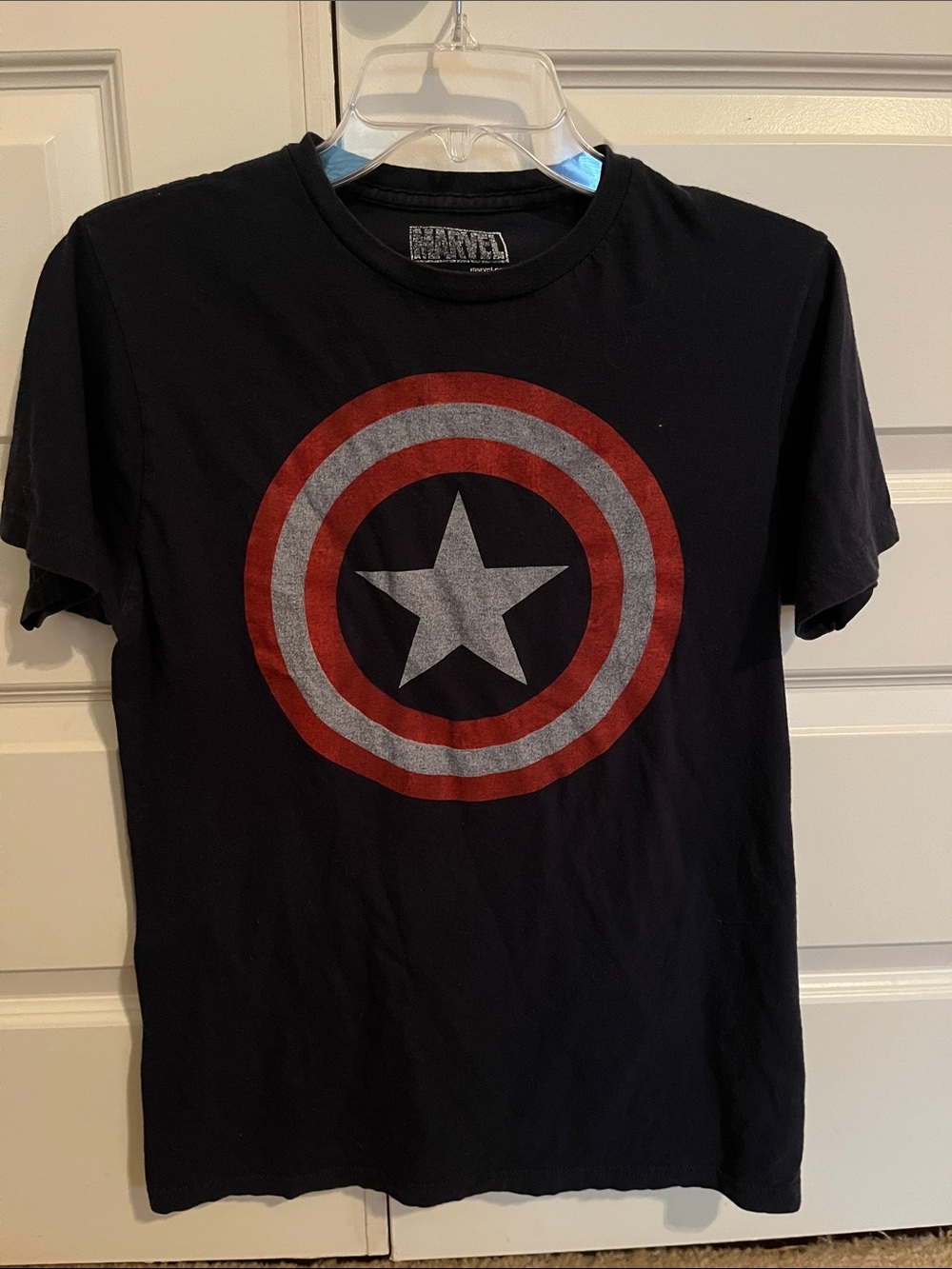 Marvel Blue T-Shirt with Red and Gray Shield Graphic